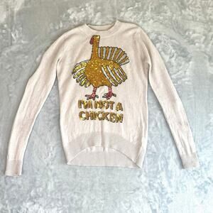 HM Womens Sweater Sz S Funny Sequins Hipster Turkey Kidcore Holiday Chicken
